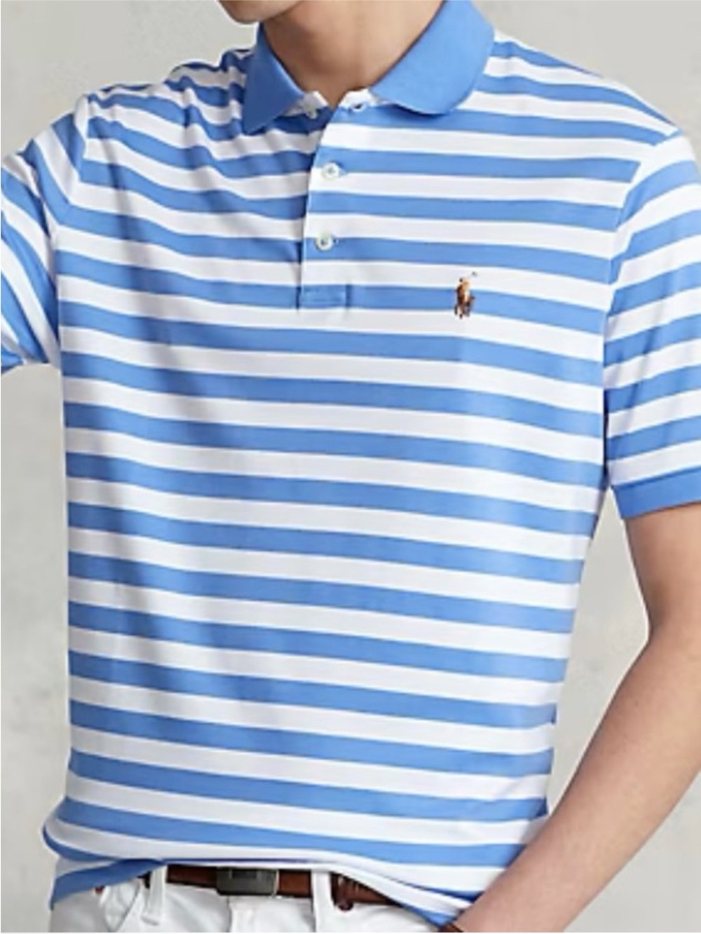 Men's Polo Ralph Lauren Harbor Blue & White Stripe Soft Cotton Polo Shirt XXL